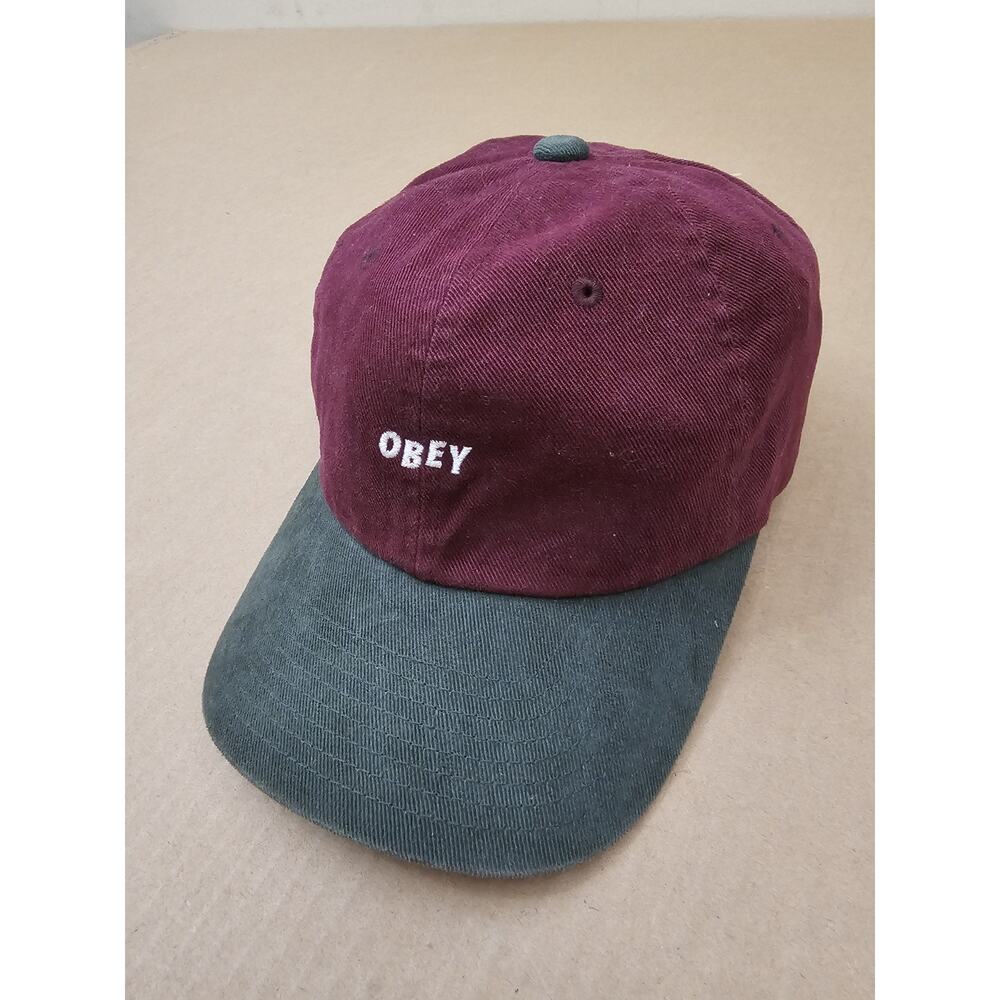 OBEY 6 Panel Strapback Hat Cotton Embroidered - Red/green